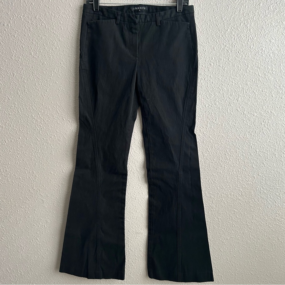 Theory corduroy-like wide leg black stretch pants